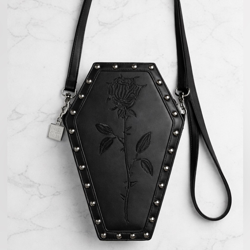 Widow Dolls Kill Black Coffin Studded Rose Purse